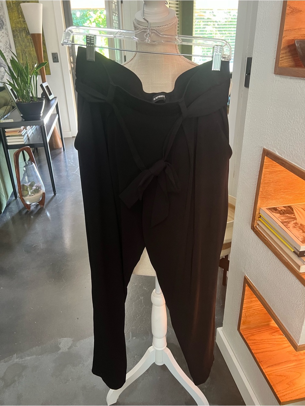 Express Black High-Waist Paperbag Tie Trousers